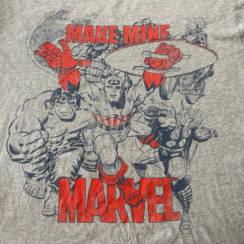Men's Disney‎ Store Make Mine Marvel Graphic Ringer T-Shirt XL Gray Short Sleeve